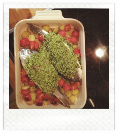 Frische Dorade aus dem Ofen mit Kräuterkruste